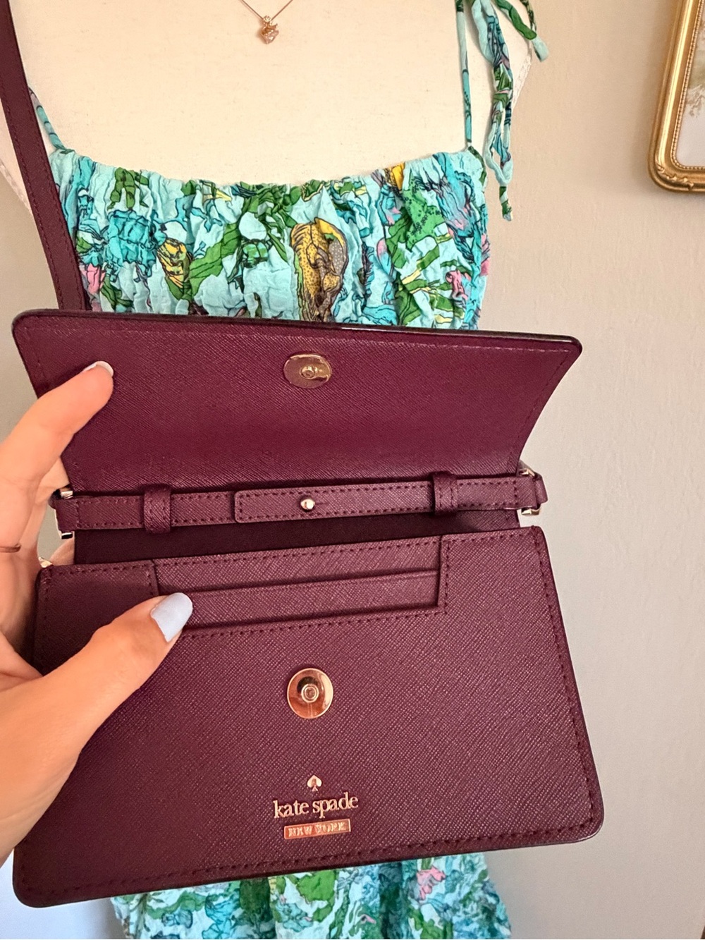 kate spade Plum Laser-Cut Crossbody Bag with Gold Logo - Picture 4 of 7